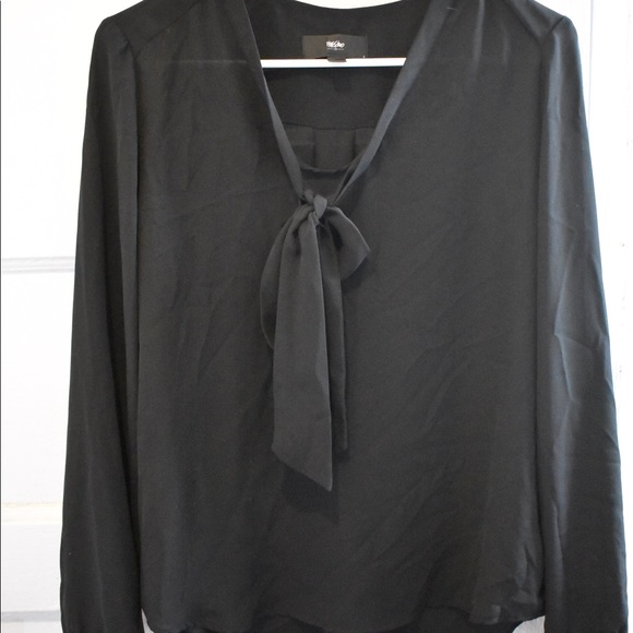 Mossimo Black Tie Neck Long Sleeve Blouse - Picture 1 of 4